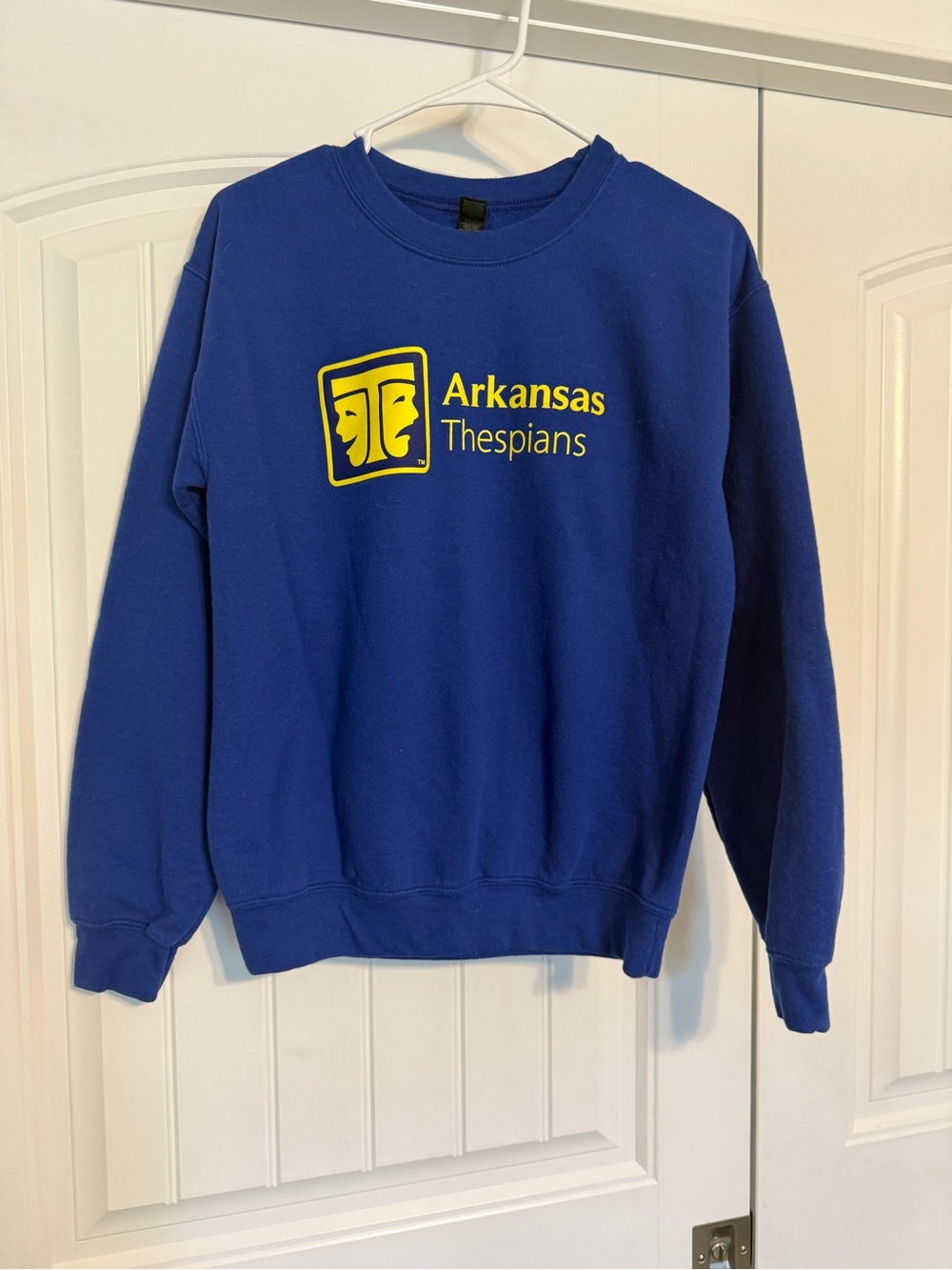 Gildan Royal Blue Crewneck Sweatshirt with Yellow Arkansas Thespians Logo